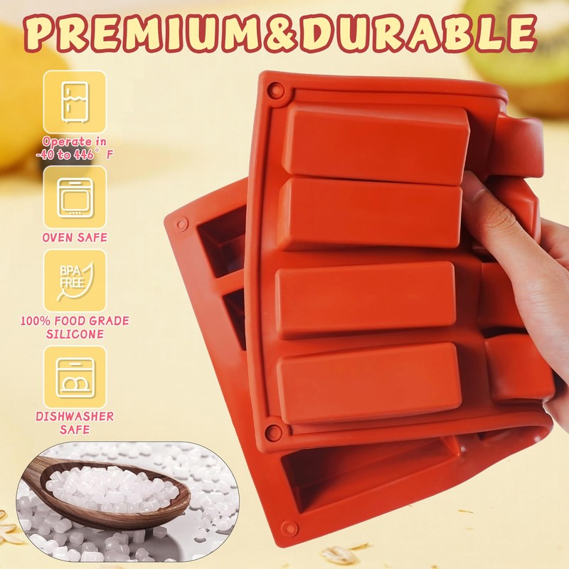 Wilewir 3Pcs Silicone Granola Bar Mold, 12-Cavity Rectangle Silicone Chocolate