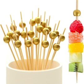 200 Pcs Cocktail Picks,4.7 Inch Fancy Toothpicks,Disco Ball Decorative Toothpicks for Appetizers Drinks Party Fruit,Gold Pearl Mini Food Picks Decorative