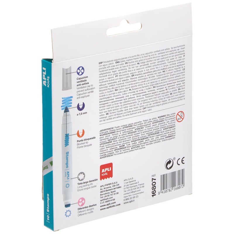 APLI Kids 16807 Felt Tip Pens, Stamps, Pack of 10,