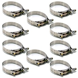 Squirrelly 1.75" Inch Heavy Duty Stainless Steel with Rounded Band Edges T-Bolt Clamps Silicone Turbo Soft Hose Intercooler Pack of 10