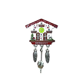 German Clock House Oktoberfest Hat Pin with Germany Banner – Metal German Pins with Beer Stein Charm – Traditional Alpine Costume Accessory