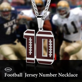 AMITER Football Number Necklace for Boys, 0-99 Jersey Football Pendant Necklace with 22+2 in Chain for Men