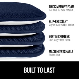 GORILLA GRIP Slip Resistant Chair Cushions, No Ties Required, Set of 6 Memory Foam Pads for Dining Room, Kitchen Table, Office, Rocking Chairs, Plush Seat Cover Cushion Pad, Home Decor, 16x16, Navy