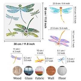 Dragonfly Wall Stencil Template 30 x 30cm Reusable Plastic Dragonfly Stencil for Painting on Wood Wall Floor Fabric Glass Furniture, Dragonfly DIY Home Decor Or Craft Stencil