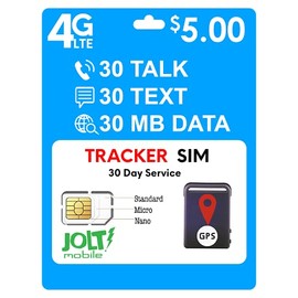 Jolt Mobile $5 GSM Sim Card Nationwide AT&T 4G LTE for GPS Tracking Pet Senior Kid Child Car Smart Watch Devices Locators 30-Day Wireless Service - Triple Cut SIM