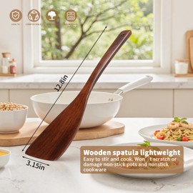 Wooden Spatula for Cooking, Long Handle Corner Spatulas for Frying Pan, Good Grips Right Hand Wood Turner for Cooking Kitchen Utensils