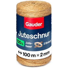 GAUDER Natural Jute Twine (100 m x 2 mm) - Jute Yarn for Gardening - Jute Ribbon for Crafts - Cord & Jute Rope as Parcel Cord - Craft Cord Made of Jute for Decoration & DIY