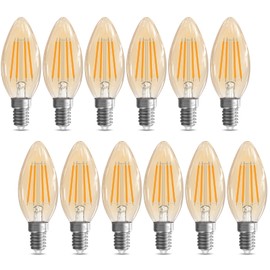 GvvooHome E12 Candelabra Bulb 40 watt Equivalent, B10 Candle Light Bulbs E12 LED Bulb Non-Dimmable Chandelier Bulbs, 2200K Amber Warm, 90+CRI, 400LM, Amber Glass Finish, 12 Pack
