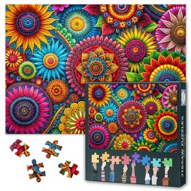 Puzzles for Adults Mandala Flower, Jigsaw Puzzles for Adults 1000 - Abstract Colorful Blooming Floral Art, Hard Impossible Puzzle 27.5x19.7 Inch, Educational Games for Family Birthday Party