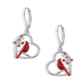 JERWLI Cardinal Earrings for Women 925 Sterling Silver Red Bird Earrings Memorial Red Cardinal Jewelry Gifts for Women