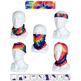 9 Pieces Headband Balaclava Tie-dye Headband Hippie Neck Gaiter Bandana Sun Protection Face Mask for Women and Men