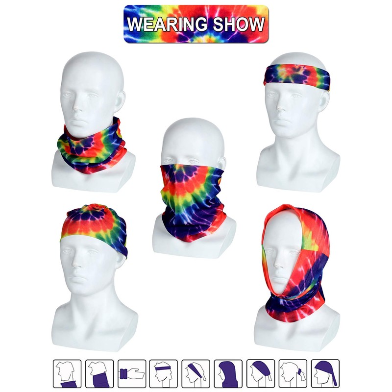 9 Pieces Headband Balaclava Tie-dye Headband Hippie Neck Gaiter Bandana