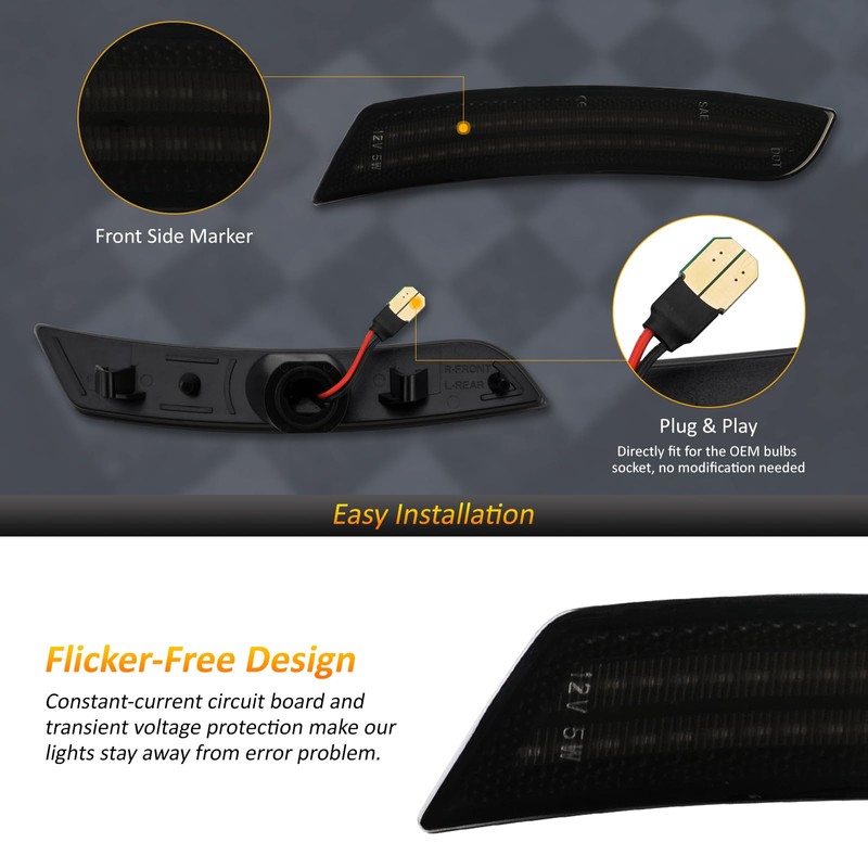 D-Lumina LED Side Marker Lights Smoked Lens Compatible with Chevy