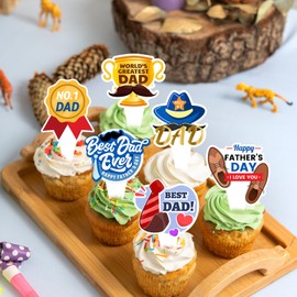36pcs Happy Fathers Day Cupcake Toppers, Best Dad, I Love My Dad Cupcake Picks with Beard Tie Signs for Happy Father's Day Party Cupcake Decorations