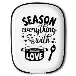 ANATTASOUL Keramik Löffel Rest 15 * 11.5cm,Küche Speisenaufzug Löffelhalter Keramik für Spatel, Zangen, Gadgets, Kaffeelöffel, Spoon Rest für Kochplatte, Küchentheke(Alles mit Liebe würzen)