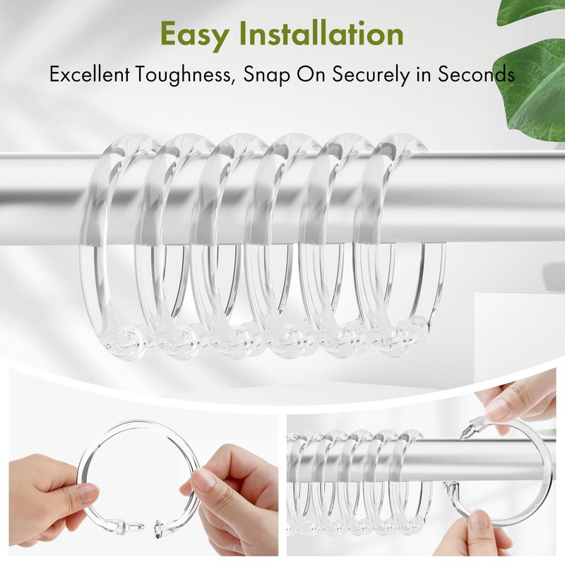 Amazer Plastic Shower Curtain Rings, 24 Pcs Shower Curtain Hooks,