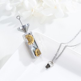PCTJYFU Sunflower Urn Necklace for Ashes 925 Sterling Silver Flower Cremation Pendant Jewelry Bar Memorial Birthday Gift for Women