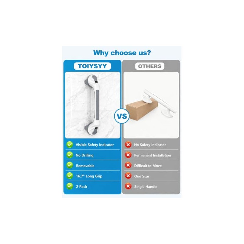 2 PCS Grab Rails for Bathroom, 17" Suction Shower Grab