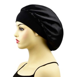 Silk Bonnet for Sleeping Curly Hair Satin Bonnet Silk Sleep Caps for Women Hair Cover Girls Shower Cap for Sleeping for Kids (Black)