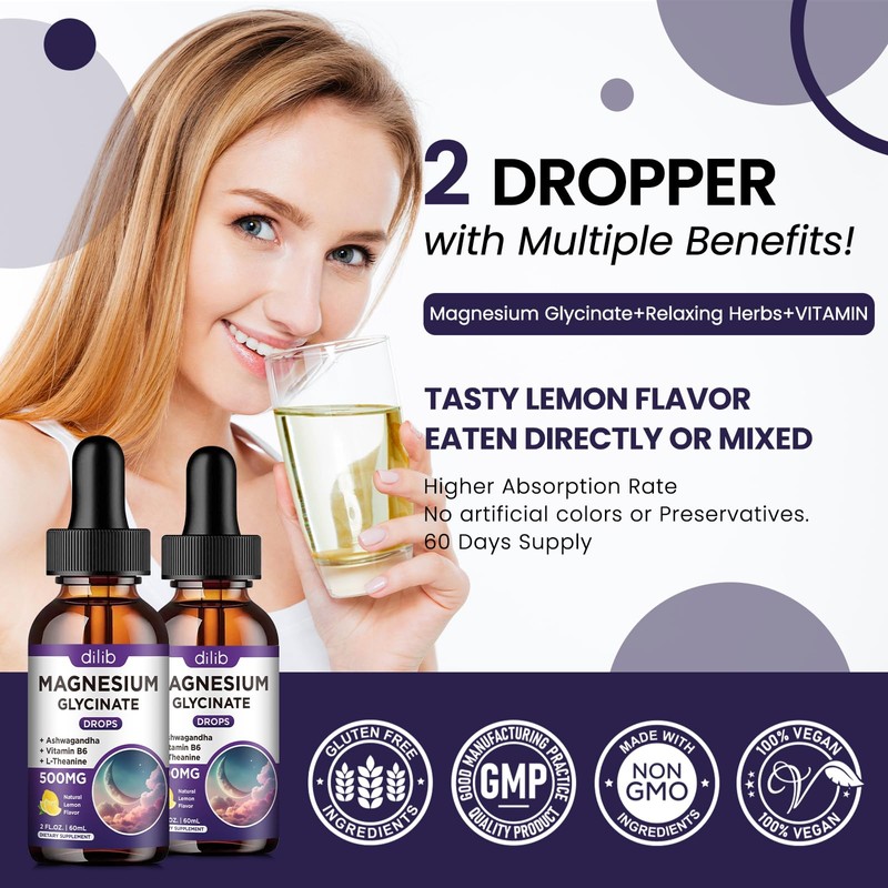 Magnesium Glycinate Supplement, Magnesium Liquid Drops with Magnesium Glycinate 500mg