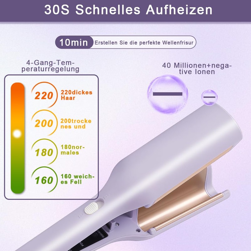 Lockenstab Große Wellen, 32mm für französische Eierrollen, Welleneisen Lockenstab stäben