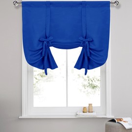 DWCN Blackout Curtains-Tie Up Shade for Window Thermal Insulated Room Darkening Rod Pocket Curtains for Kitchen, Royal Blue, W42 X L45 Inches, 1 Panel