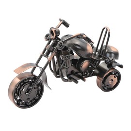 Creative Retro Motorcycle Model Statues, Three-Wheel Metal Moto Collection Shelf Iron Art Sculpture Modern Handcraft Home Office Decor Ornaments Gift for Kid Father Man Motorbike Lovers(Red Cooper)