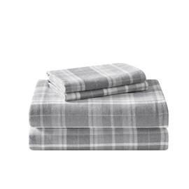 Laura Ashley - Twin Sheet Set, Cotton Flannel Bedding, Brushed for Extra Softness & Comfort (Mulholland Plaid Grey, Twin)