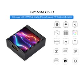ESP32-S3 with1.3inch Display Development Board, Onboard 1.3inch IPS LCD 262K Color, 240x240 Pixels, Built-in ST7789V2 Chip and 6-Axis IMU, RGB LCD, SPI, Supports 90° Hardware Rotation (with Case)