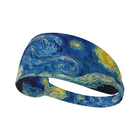 The Starry Night Van Gogh Workout Headbands Fashion Sports Sweatbands Yoga Hairbands for Fitness Elastic Athletic Non Slip Wicking Headscarf for Men Womens Girls Summer Accessories Elastic Bands