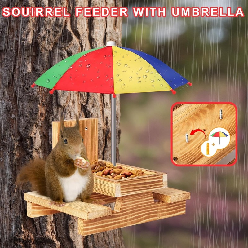 Gnodary Squirrel Feeder with Umbrella, Squirrel Feeders for Outside, Squirrel