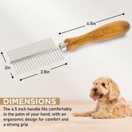 Takavu Metal Dog Comb for Removes Tangles and Knots, Cat Comb for Removing Matted Fur, Stainless Steel Smooth Round Teeth Grooming Tool with Wooden Handle for Grooming Pets Hair