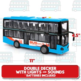 ArtCreativity Double Decker Bus Toy with Lights & Sounds - Friction Powered Bus Toy for Kids with Indoor Ceiling Lights and 4 Different Sounds - Doors Open - Gift for Kids Ages 3-8