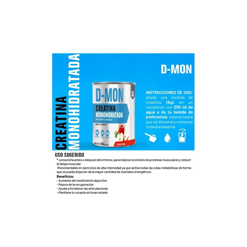 Creatina Monohidratada En Polvo 250g D-mon 50 Servicios