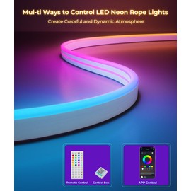 DeckTok Led Neon Rope Lights - Flexible Led Control with App/Remote Rope Lights 16.4FT Multiple Modes RGB IP65 Waterproof Outdoor Neon Music Sync Gaming Strip for Bedroom Wall Decor Indoor/Outdoor