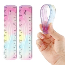 2Pcs Soft Bendable Ruler, Ymapinc 6Inch Flexible Ruler Plastic Bend Ruler with Centimeters and Inches Colorful Straight Ruler for School Classroom Office Kids Adults