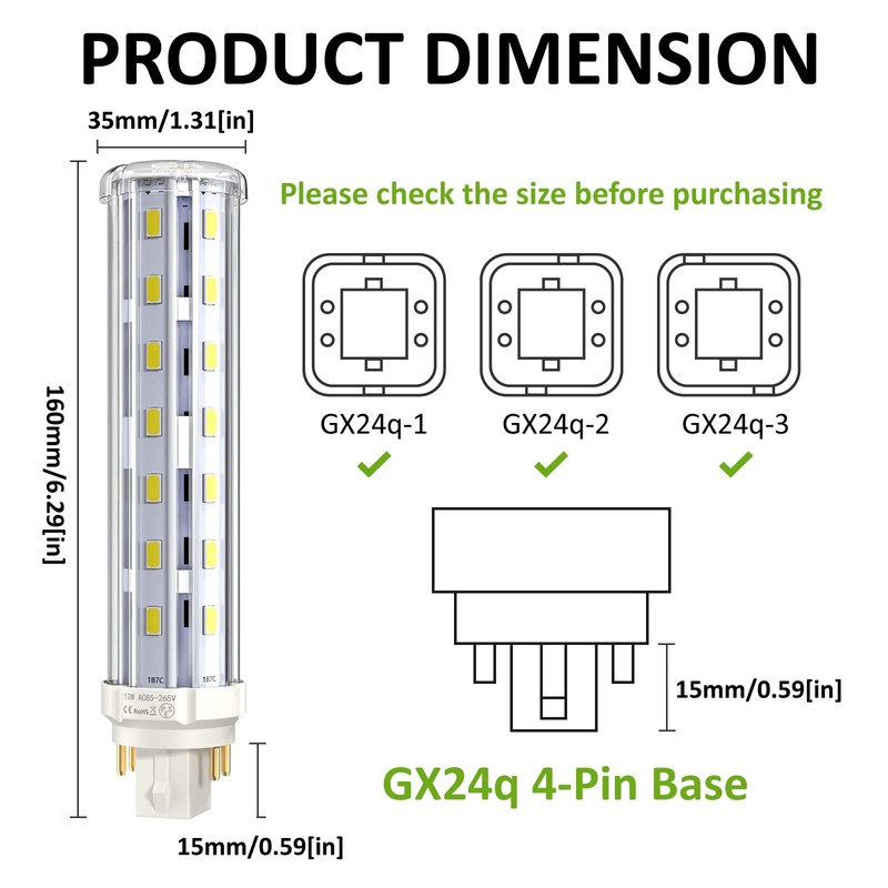 Bonlux 12W GX24Q/G24Q 4-pin Base LED Light Bulb, GX24 LED