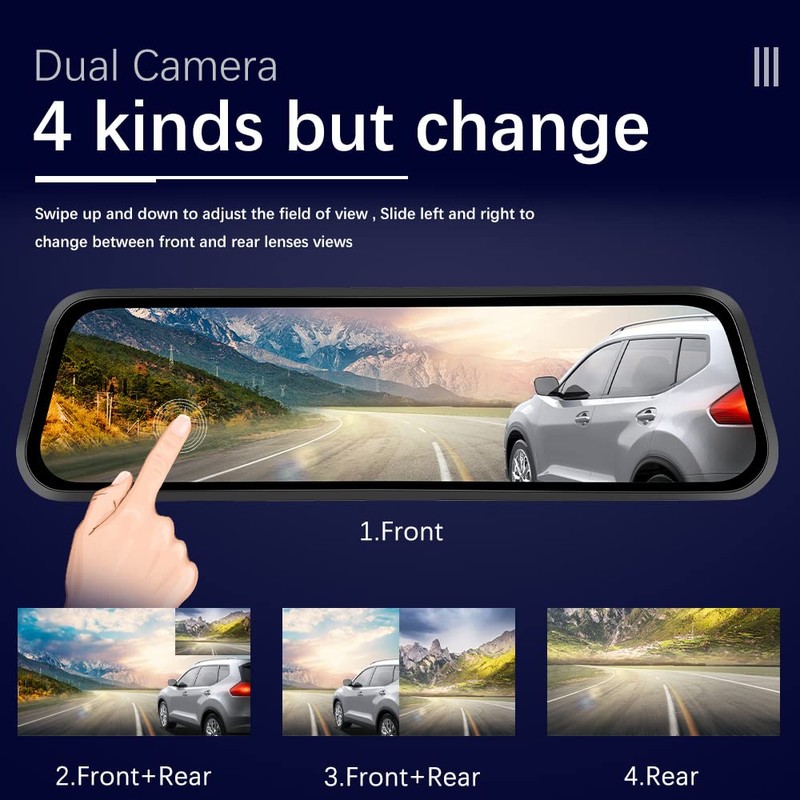 CAMECHO 9.66" Mirror Dash Cam Rear View Mirror Camera Front