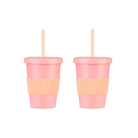 Kids Straw Tumbler, 2 Pack 420ml Tiny to Tots Pink Strawster 2Y+, Made from Recycled Plastic, Reuseable Straw, Stay Hydrated, Perfect Size for Kids Hands