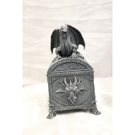 7.25 Inch Dragon Chest Shaped Decorative Trinket Box, Black Color