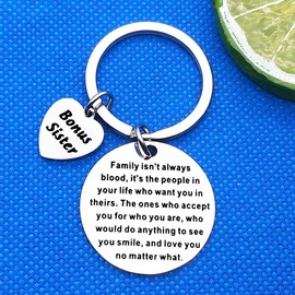 Sister in Law Keychain Unbiological Sister Gift Family isn't always blood Keyring Bridal Party Wedding Gift Sister in Law Gift from Stepsister Christmas Birthday Gift
