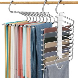 ENGREPO 2 Piezas Ganchos para Pantalones, Ganchos para Ropa, Colgador de Pantalones con 9 Clips Metálicos, Organizador Multicapa para Pantalones,...  