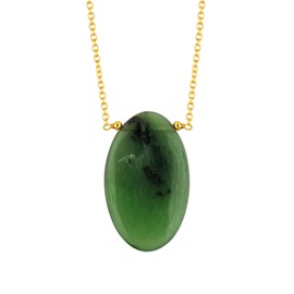 Natural Green Jade Oval Cabochon Necklace, Gemstone Healing Crystals, Gift for Her, Birthstone Jewelry, 18 inch Gold Plated Adjustable Chain, Valentine Day Gift (Green Jade)