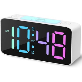 Super Loud Alarm Clock for Heavy Sleepers Adults,Digital Clock with 7 Color NightLight,Adjustable Volume,USB Charger,Small Clocks for Bedrooms,Ok to Wake Up for,Teens (White+RGB) - Colour: White+rgb
