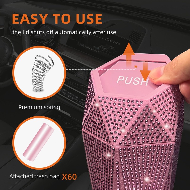 NBTEPEM Bling Car Trash Can with Lid, Bling Car Accessories
