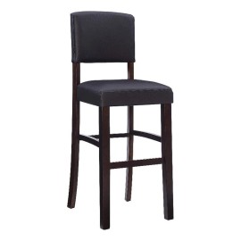 Pemberly Row 30" Faux Leather & Wood Bar Stool in Espresso/Brown