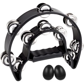 EastRock Tambourine Half Moon Tambourine Hand Crescent Ring with 20 Chrome-Plated Jingles for Aldult Beginners Students Black