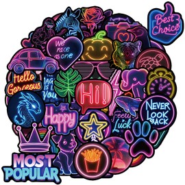 100 Pcs Water Bottle Stickers Cool Cute Neon Stickers for Kids Teens Adults, Neon Party Favors & Decorations Accessories, Waterproof Sticker Pack for Water Bottles Laptop