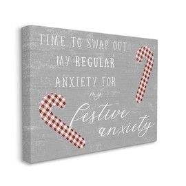 Stupell Industries Festive Anxiety Time Chistmas Saying Plaid Candy Canes