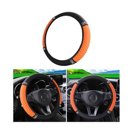 Osilly Bling Car Steering Wheel Cover, 15 Inch Rhinestones Soft Leather Elastic Steering Wheel Protector, Sparkly Crystal Diamond for Women Girls (Orange)
